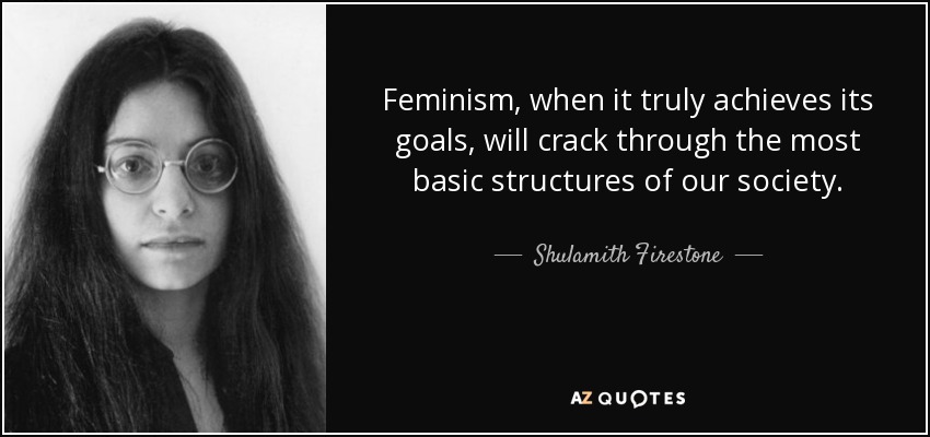 Feminism, when it truly achieves its goals, will crack through the most basic structures of our society. - Shulamith Firestone