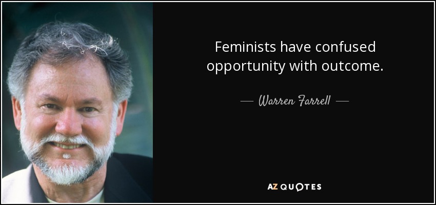 Feminists have confused opportunity with outcome. - Warren Farrell