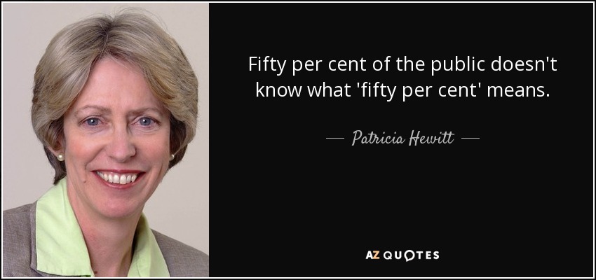 Fifty per cent of the public doesn't know what 'fifty per cent' means. - Patricia Hewitt