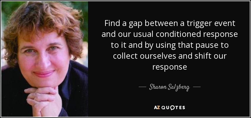 Find a gap between a trigger event and our usual conditioned response to it and by using that pause to collect ourselves and shift our response - Sharon Salzberg