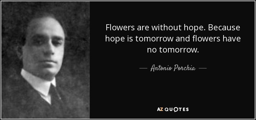 Flowers are without hope. Because hope is tomorrow and flowers have no tomorrow. - Antonio Porchia