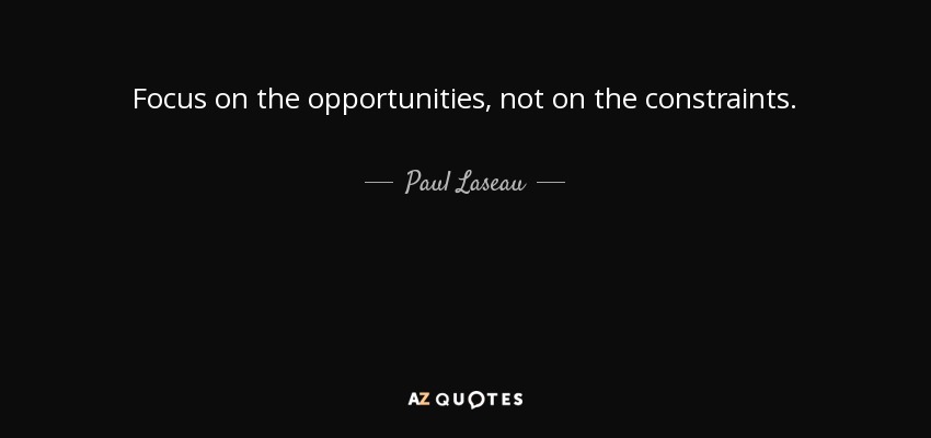 Focus on the opportunities, not on the constraints. - Paul Laseau