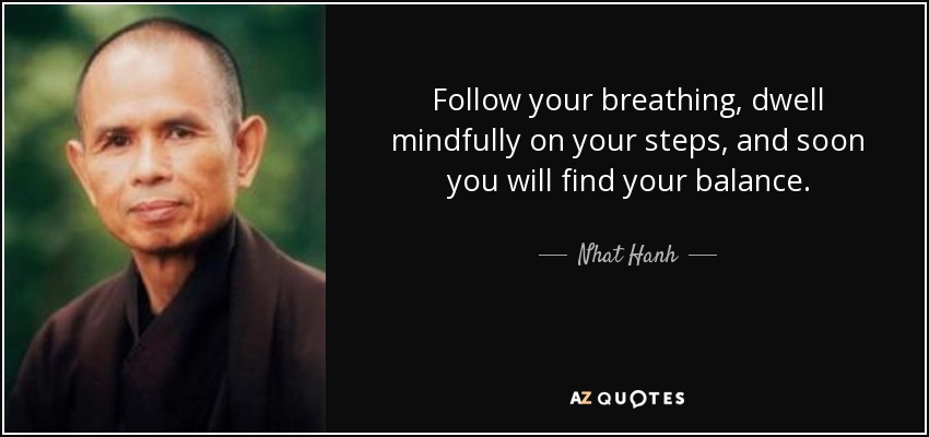 Follow your breathing, dwell mindfully on your steps, and soon you will find your balance. - Nhat Hanh