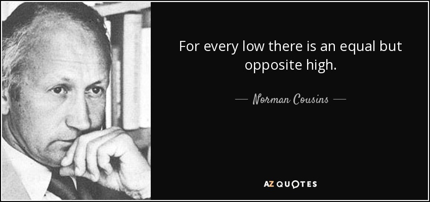 For every low there is an equal but opposite high. - Norman Cousins