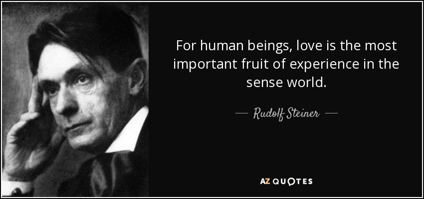 For human beings, love is the most important fruit of experience in the sense world. - Rudolf Steiner