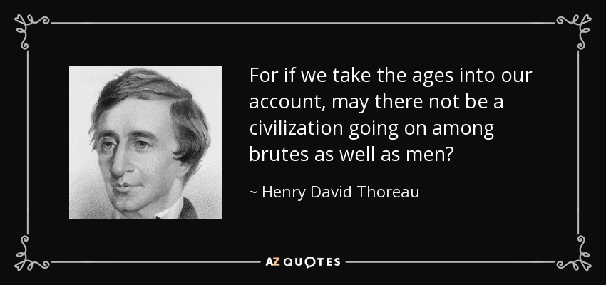 For if we take the ages into our account, may there not be a civilization going on among brutes as well as men? - Henry David Thoreau