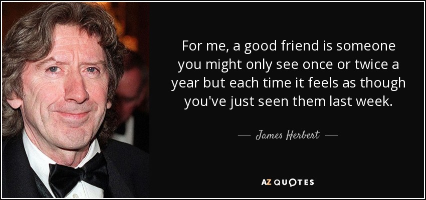 For me, a good friend is someone you might only see once or twice a year but each time it feels as though you've just seen them last week. - James Herbert
