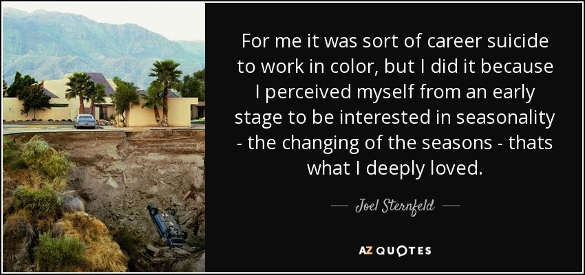 For me it was sort of career suicide to work in color, but I did it because I perceived myself from an early stage to be interested in seasonality - the changing of the seasons - thats what I deeply loved. - Joel Sternfeld