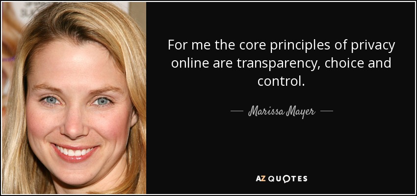 For me the core principles of privacy online are transparency, choice and control. - Marissa Mayer