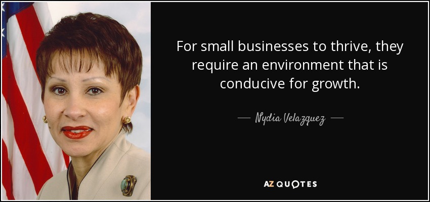 For small businesses to thrive, they require an environment that is conducive for growth. - Nydia Velazquez