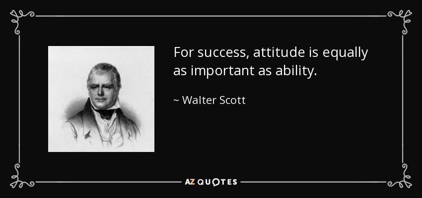For success, attitude is equally as important as ability. - Walter Scott