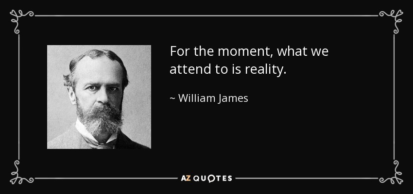 For the moment, what we attend to is reality. - William James
