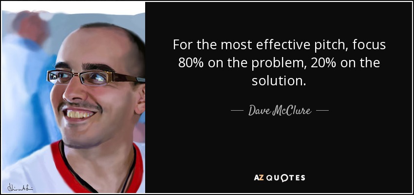 For the most effective pitch, focus 80% on the problem, 20% on the solution. - Dave McClure