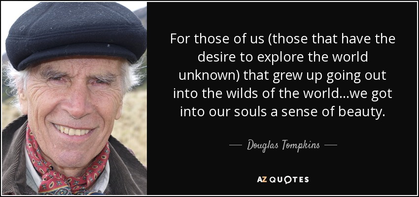 For those of us (those that have the desire to explore the world unknown) that grew up going out into the wilds of the world...we got into our souls a sense of beauty. - Douglas Tompkins