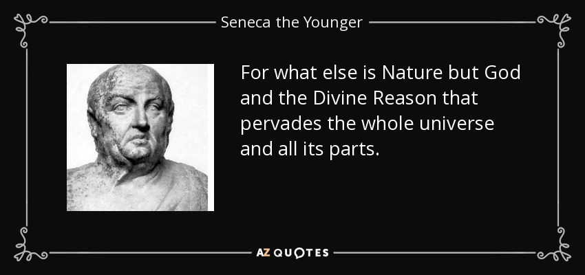 For what else is Nature but God and the Divine Reason that pervades the whole universe and all its parts. - Seneca the Younger