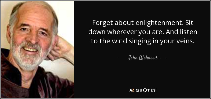 Forget about enlightenment. Sit down wherever you are. And listen to the wind singing in your veins. - John Welwood