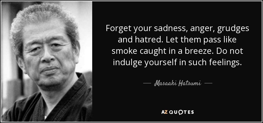 Forget your sadness, anger, grudges and hatred. Let them pass like smoke caught in a breeze. Do not indulge yourself in such feelings. - Masaaki Hatsumi