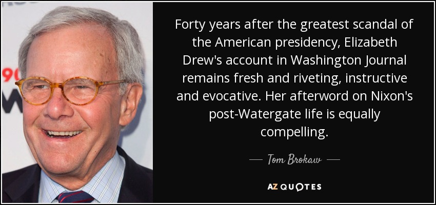 Forty years after the greatest scandal of the American presidency, Elizabeth Drew's account in Washington Journal remains fresh and riveting, instructive and evocative. Her afterword on Nixon's post-Watergate life is equally compelling. - Tom Brokaw