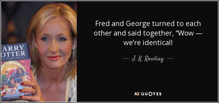 Fred and George turned to each other and said together, “Wow — we’re identical! - J. K. Rowling