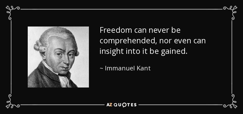 Freedom can never be comprehended, nor even can insight into it be gained. - Immanuel Kant