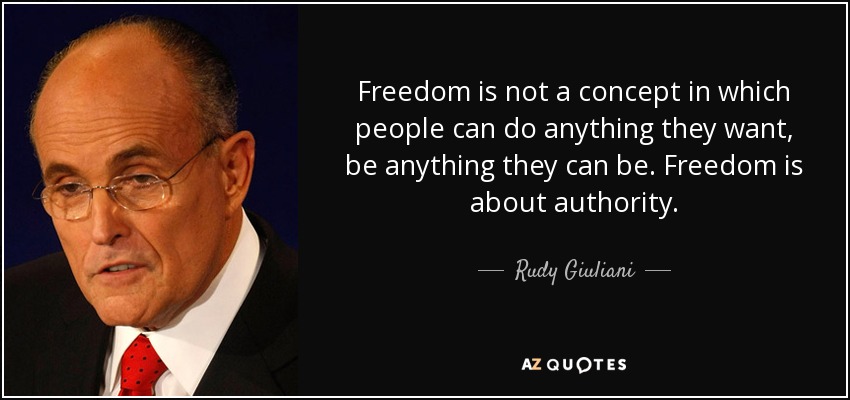 Freedom is not a concept in which people can do anything they want, be anything they can be. Freedom is about authority. - Rudy Giuliani