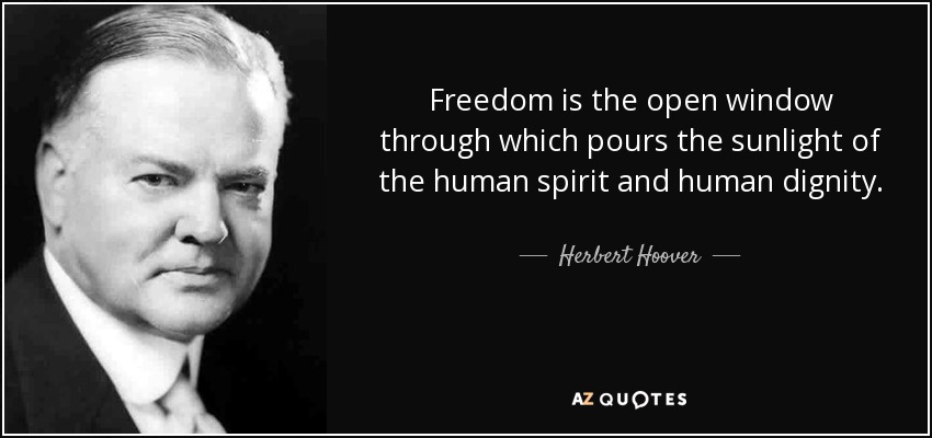 Freedom is the open window through which pours the sunlight of the human spirit and human dignity. - Herbert Hoover