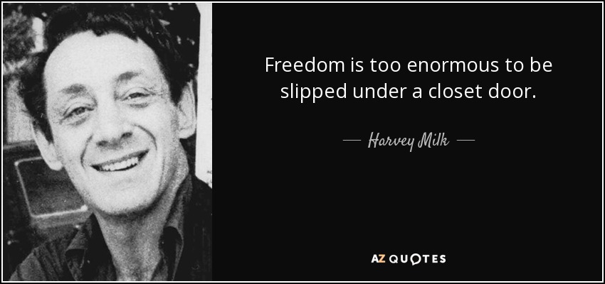 Freedom is too enormous to be slipped under a closet door. - Harvey Milk
