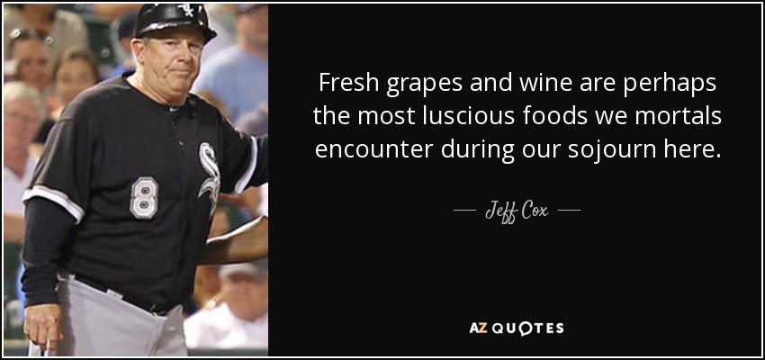 Fresh grapes and wine are perhaps the most luscious foods we mortals encounter during our sojourn here. - Jeff Cox