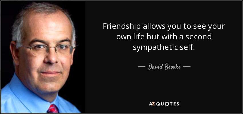 Friendship allows you to see your own life but with a second sympathetic self. - David Brooks