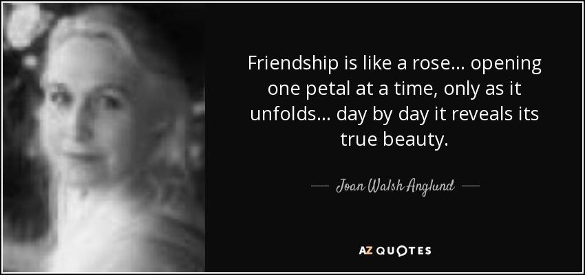 Friendship is like a rose. . . opening one petal at a time, only as it unfolds. . . day by day it reveals its true beauty. - Joan Walsh Anglund