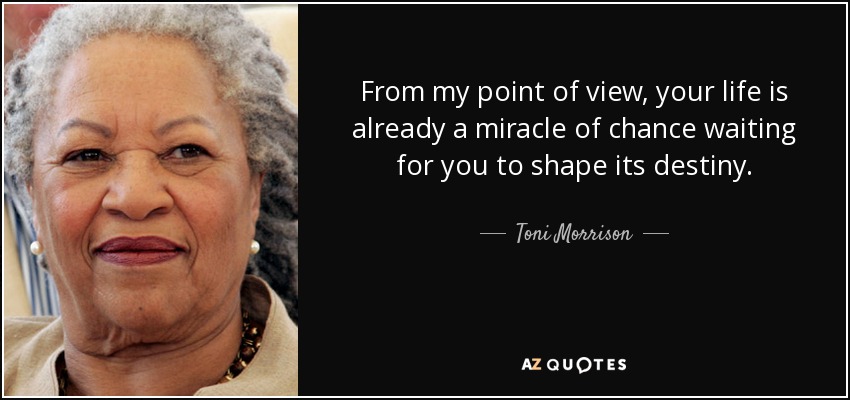From my point of view, your life is already a miracle of chance waiting for you to shape its destiny. - Toni Morrison