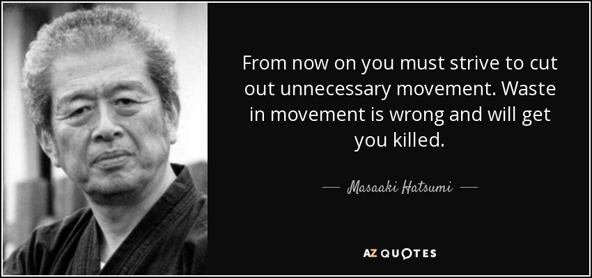 From now on you must strive to cut out unnecessary movement. Waste in movement is wrong and will get you killed. - Masaaki Hatsumi