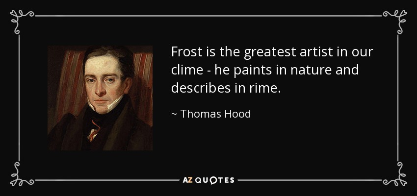Frost is the greatest artist in our clime - he paints in nature and describes in rime. - Thomas Hood