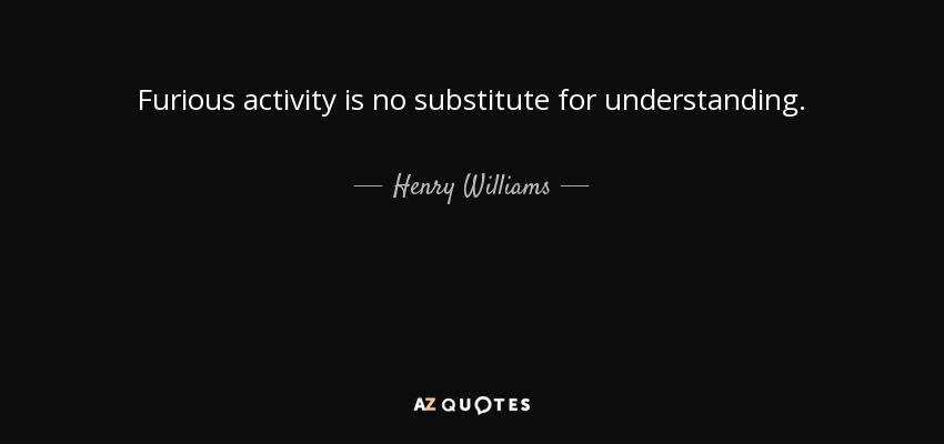 Furious activity is no substitute for understanding. - Henry Williams
