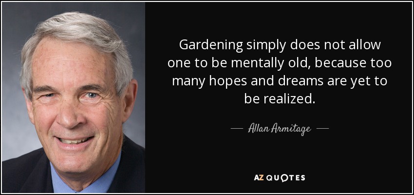 Gardening simply does not allow one to be mentally old, because too many hopes and dreams are yet to be realized. - Allan Armitage