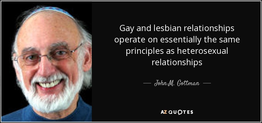 Gay and lesbian relationships operate on essentially the same principles as heterosexual relationships - John M. Gottman