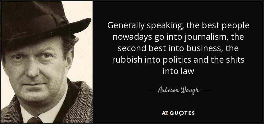 Generally speaking, the best people nowadays go into journalism, the second best into business, the rubbish into politics and the shits into law - Auberon Waugh