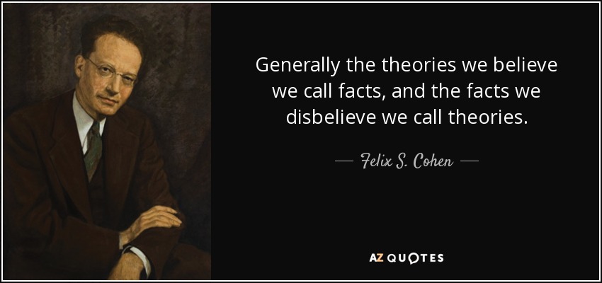 Generally the theories we believe we call facts, and the facts we disbelieve we call theories. - Felix S. Cohen