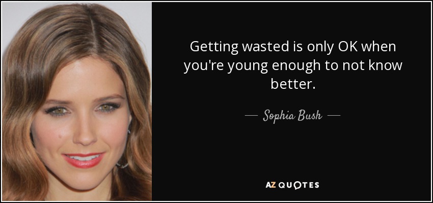 Getting wasted is only OK when you're young enough to not know better. - Sophia Bush