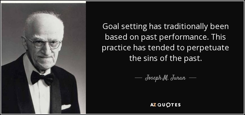 Goal setting has traditionally been based on past performance. This practice has tended to perpetuate the sins of the past. - Joseph M. Juran