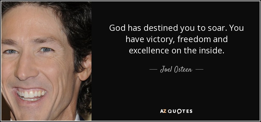 God has destined you to soar. You have victory, freedom and excellence on the inside. - Joel Osteen
