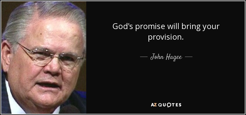 God's promise will bring your provision. - John Hagee