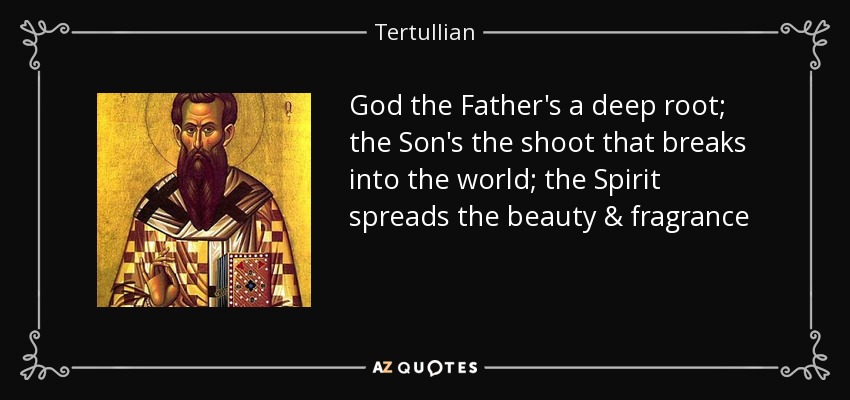 God the Father's a deep root; the Son's the shoot that breaks into the world; the Spirit spreads the beauty & fragrance - Tertullian