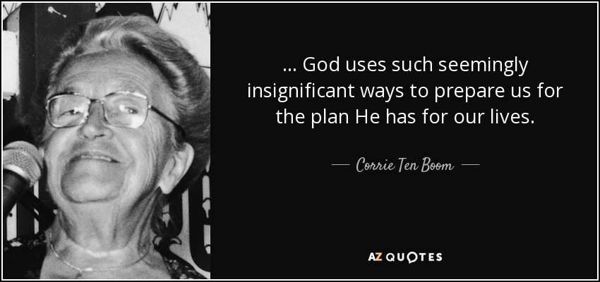 ... God uses such seemingly insignificant ways to prepare us for the plan He has for our lives. - Corrie Ten Boom
