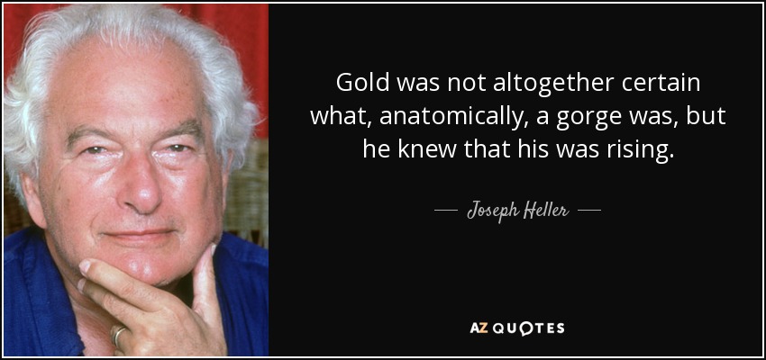 Gold was not altogether certain what, anatomically, a gorge was, but he knew that his was rising. - Joseph Heller