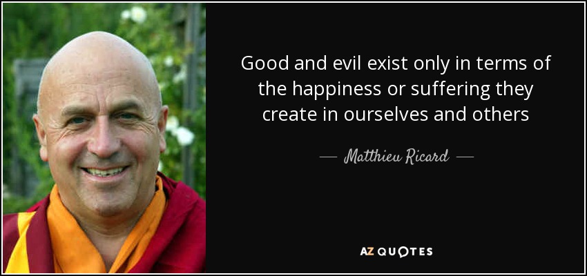 Good and evil exist only in terms of the happiness or suffering they create in ourselves and others - Matthieu Ricard