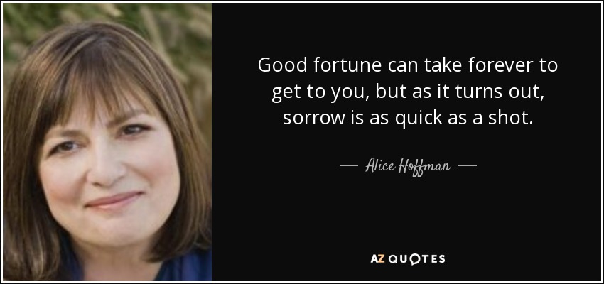 Good fortune can take forever to get to you, but as it turns out, sorrow is as quick as a shot. - Alice Hoffman