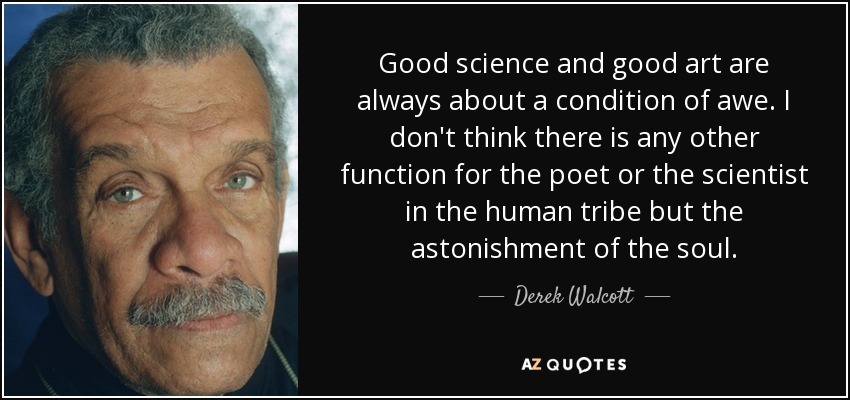 Good science and good art are always about a condition of awe. I don't think there is any other function for the poet or the scientist in the human tribe but the astonishment of the soul. - Derek Walcott