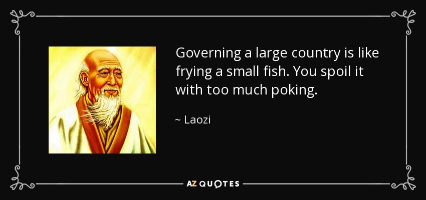 Governing a large country is like frying a small fish. You spoil it with too much poking. - Laozi