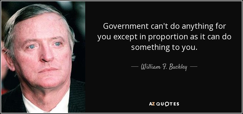 Government can't do anything for you except in proportion as it can do something to you. - William F. Buckley, Jr.
